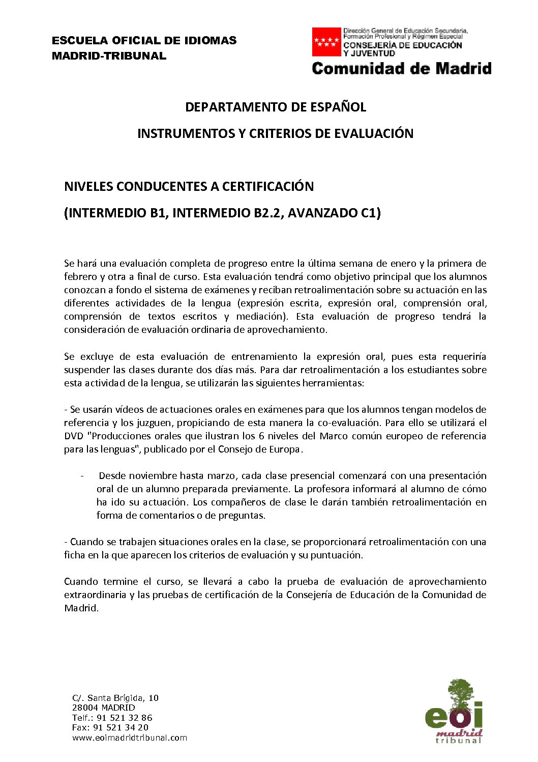 Criterios de evaluación – Español